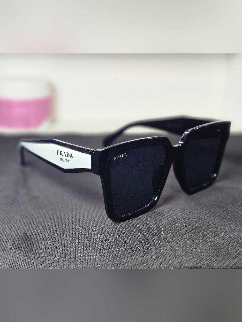 Prada PR 24ZS 1AB5SO Black White Grey Lenses Women Square Sunglasses UNISEX